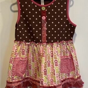 Matilda Jane Brown Poka Dot with Pink Flowers Sleeveless Girls Shirt Size 8